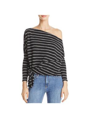 We The Free Top Size Small Striped Off The Shoulder Long Sleeve Side Tie Black
